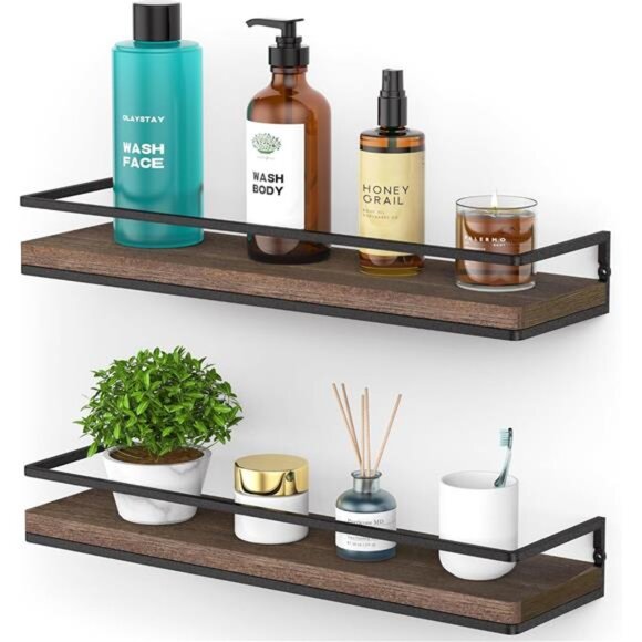Floating Shelves Wall Mounted Set of 2, Rustic Wood Wall Storage Shelves